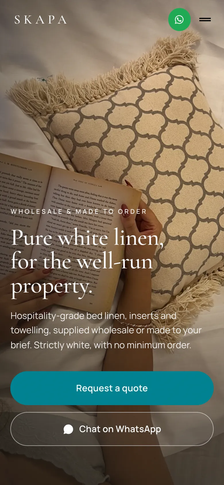 Mobile hero — Skapa Linens on a phone.