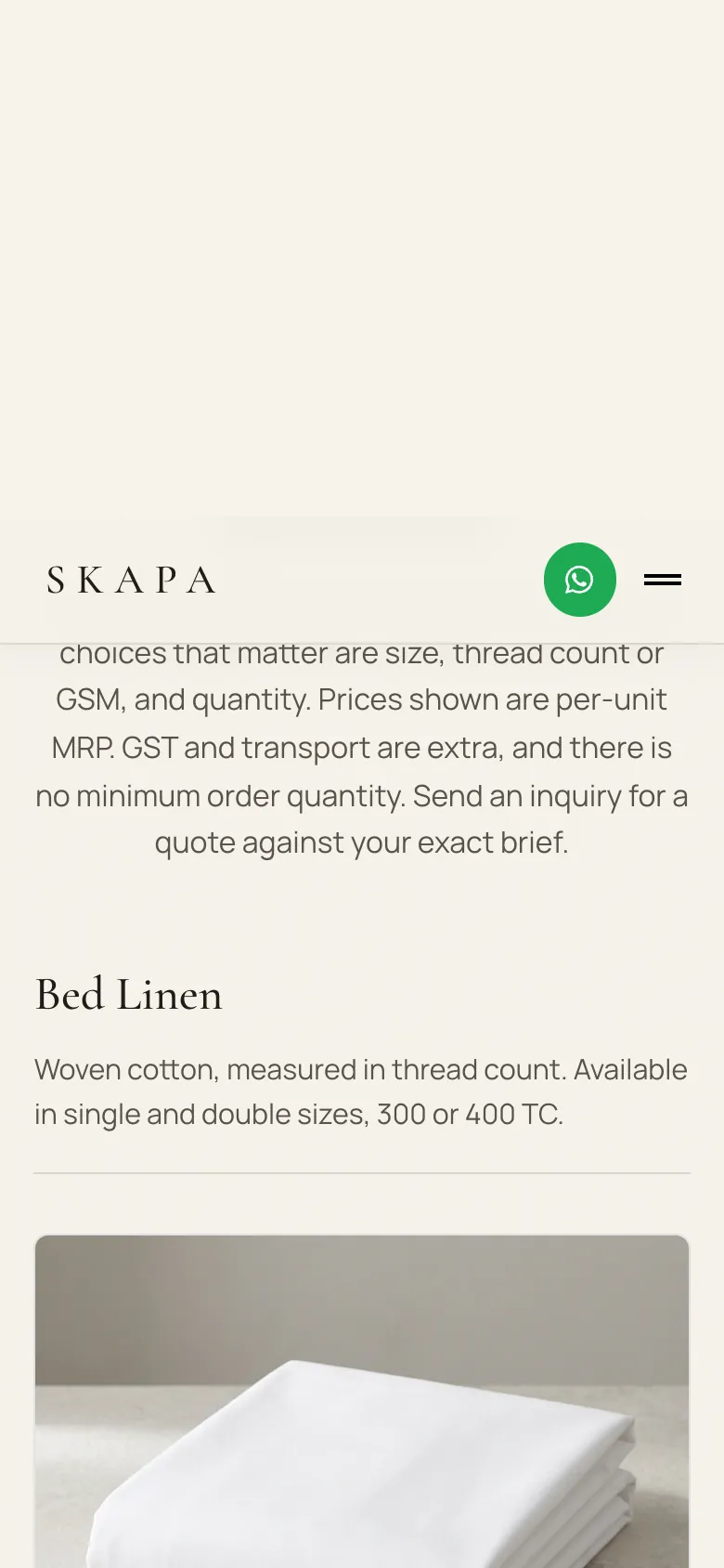 Mobile catalogue — product cards with specs and pricing on a phone.