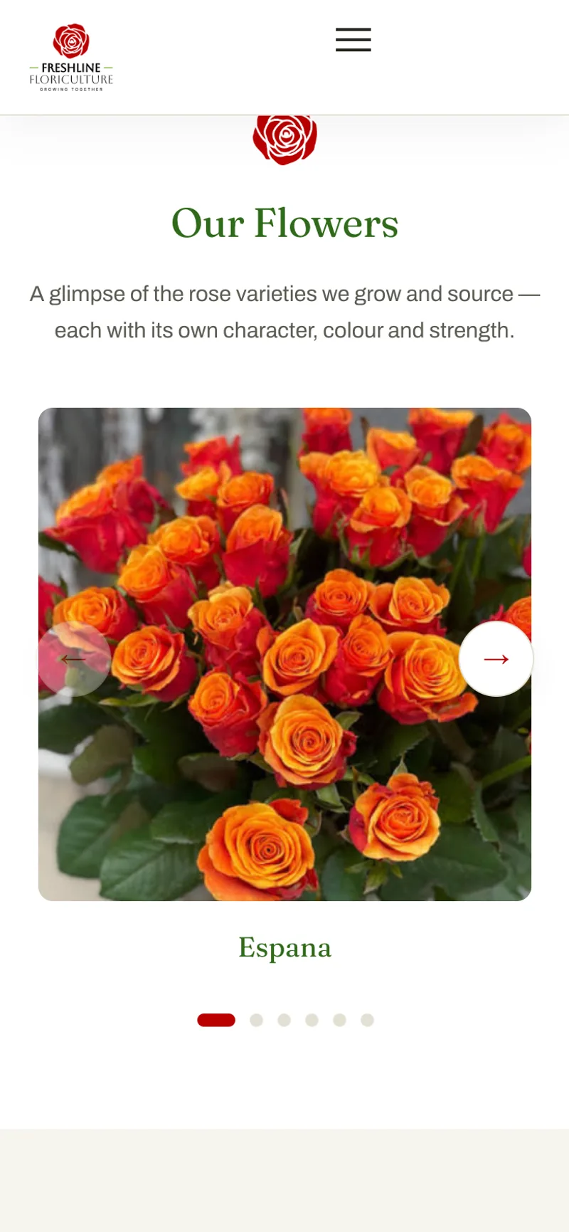 Freshline mobile Our Flowers variety slider