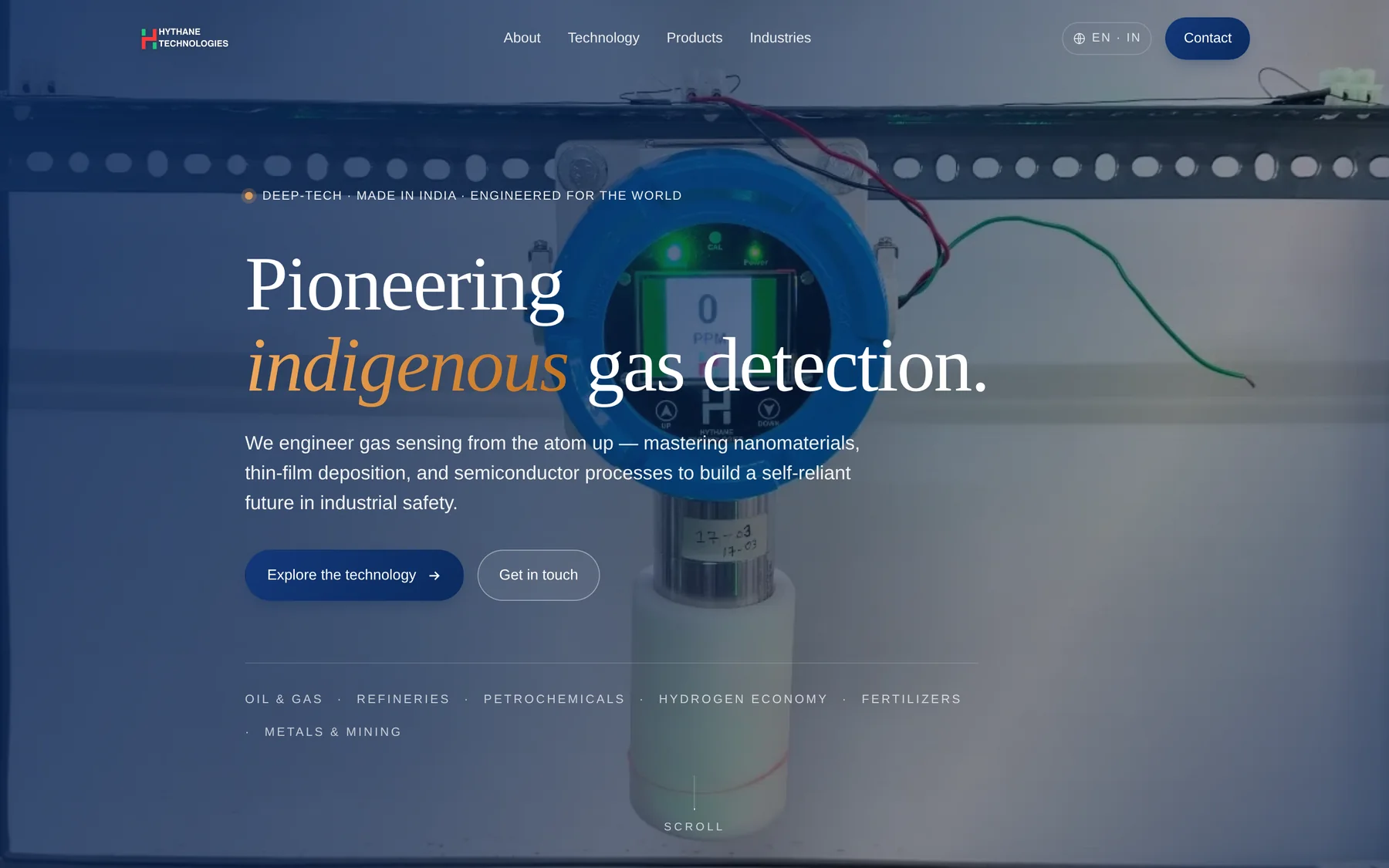 Hythane Technologies hero — looping video background with the e-Sniffer headline