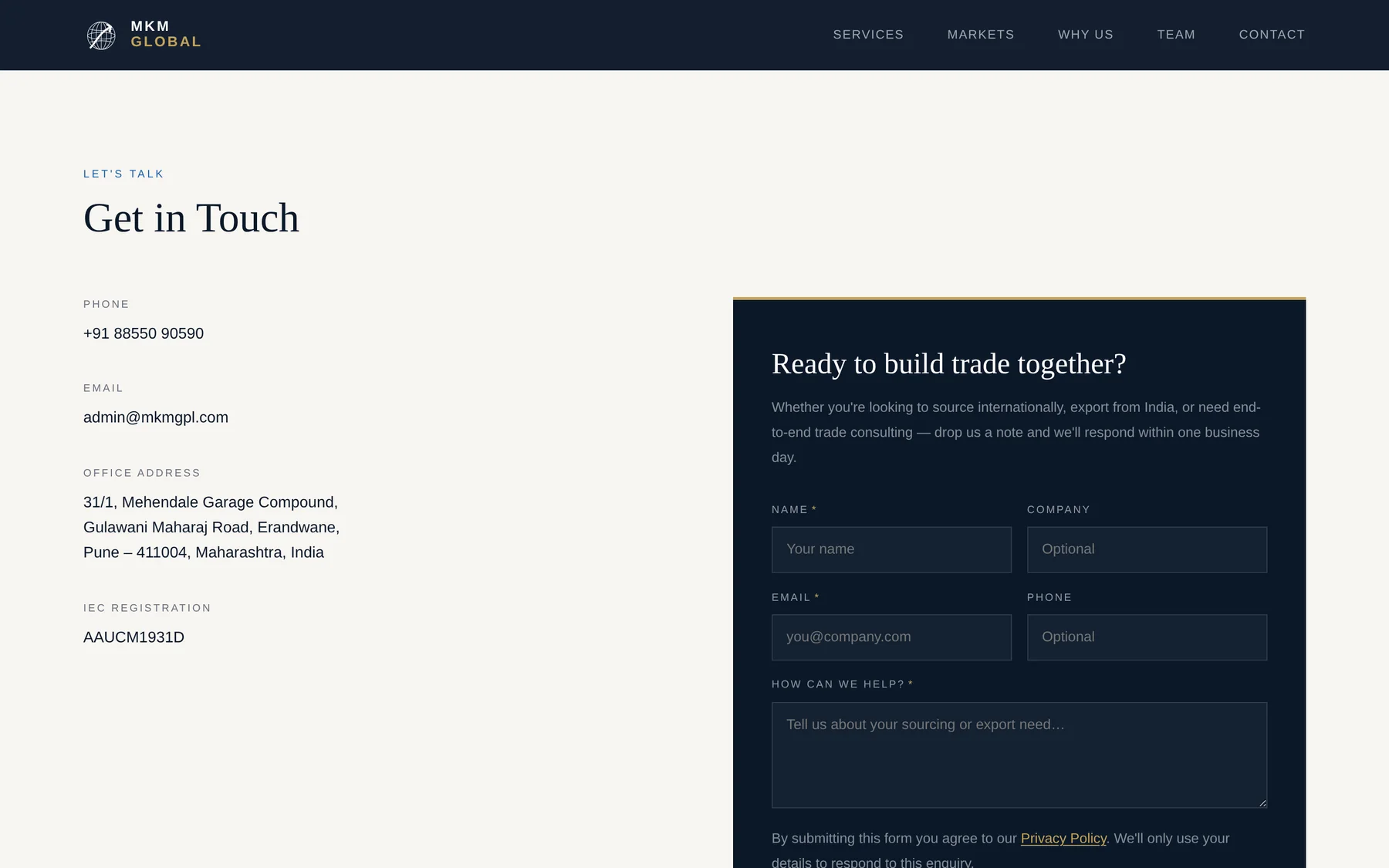 MKM Global contact form