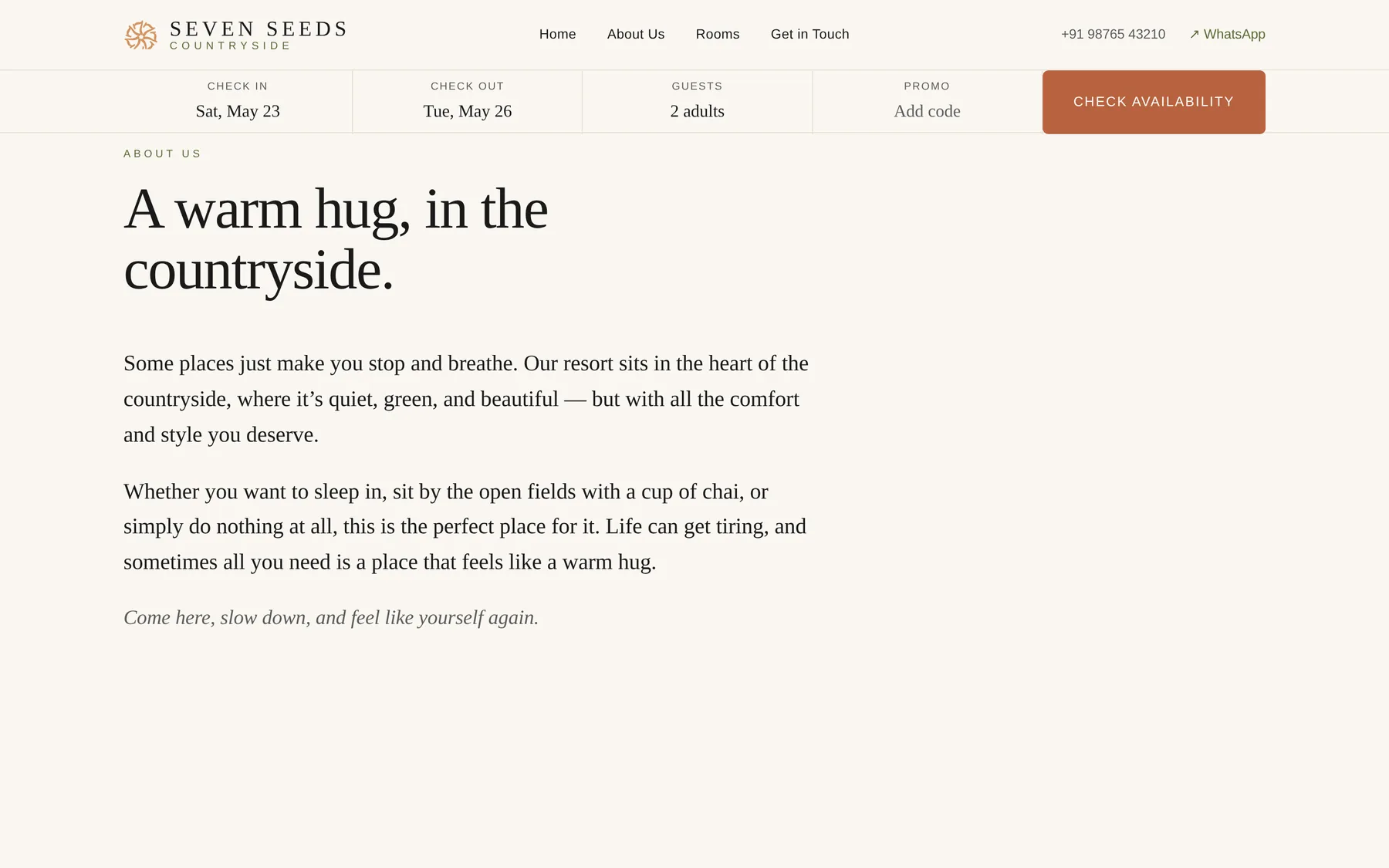 Seven Seeds about section — landscape and tagline